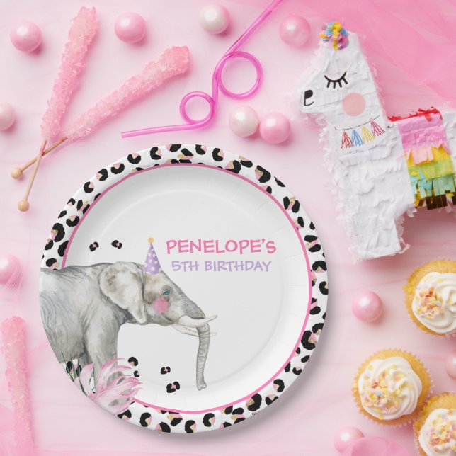 Assiettes En Carton Fête Animaux Wild Safari Rose fille Anniversaire (Fête)