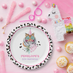 Assiettes En Carton Fête Animaux Wild Safari Rose Fille Anniversaire