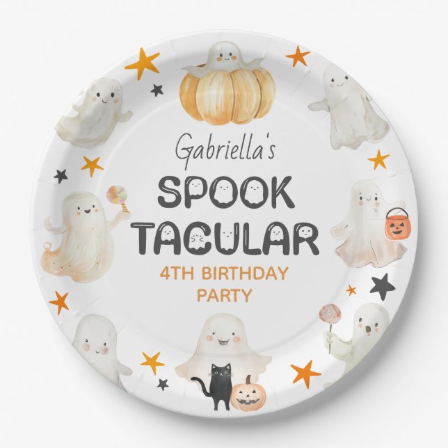 Assiettes En Carton Fête Anniversaire de enfant Spooktacular Ghosts (Devant)