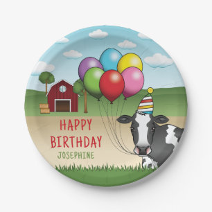 Assiettes En Carton Fête Anniversaire Enfant Vache Festive Noir Blanc