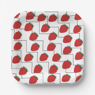 Assiettes En Carton Fête aux Rayures Chevron Fraise