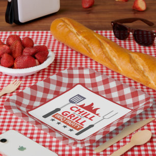 Assiettes En Carton Fête barbecue sur le grill frais mignon