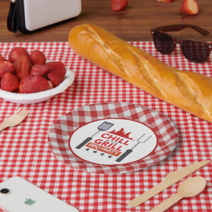 Assiettes En Carton Fête barbecue sur le grill frais mignon