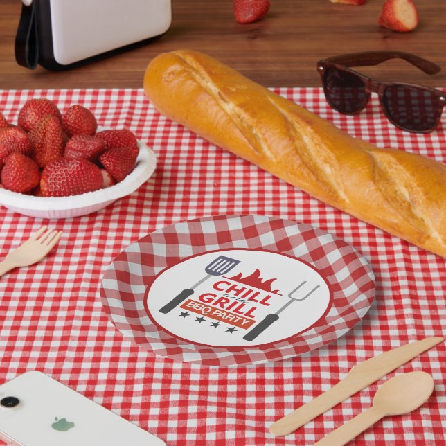 Assiettes En Carton Fête barbecue sur le grill frais mignon (Pique-nique)