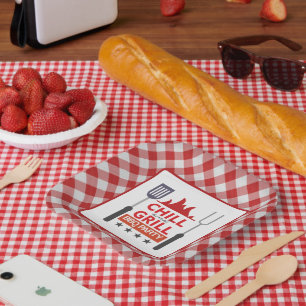 Assiettes En Carton Fête barbecue sur le grill frais mignon