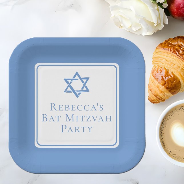Assiettes En Carton Fête bat mitzvah lumière étoile bleue de David (Créateur téléchargé)