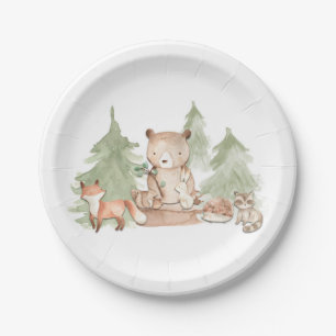 Assiettes En Carton Fête bébé Animaux de la forêt à l'aquarelle
