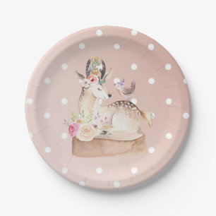Assiettes En Carton Fête bébé cerf et oiseau de la forêt au bois aquar