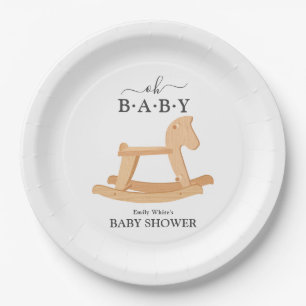 Assiettes En Carton Fête bébé Cheval à Bascule Baby Shower Minimaliste