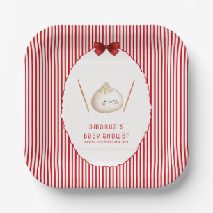 Assiettes En Carton Fête Bébé Fille Asiatique Dumpling Rayure Rouge