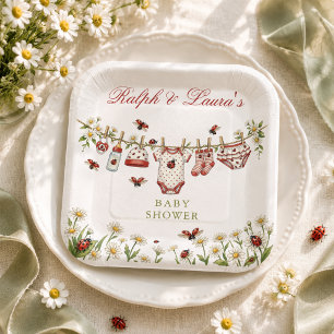 Assiettes En Carton Fête bébé Fleur sauvage coccinelle Fille