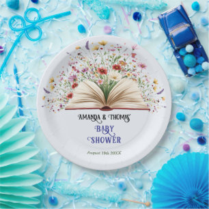 Assiettes En Carton Fête bébé livre de contes Fleur sauvage Bleu