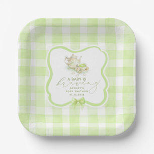 Assiettes En Carton Fête bébé thé matcha à carreaux verts