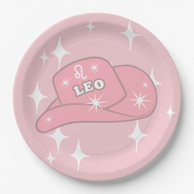 Assiettes En Carton Fête Casquette de Leo Zodiac Rose (Devant)