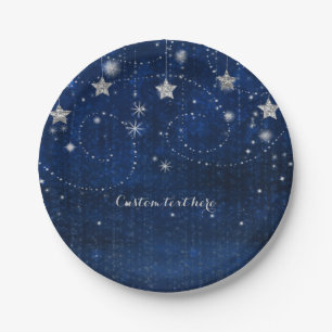 Assiettes En Carton Fête céleste étoilée bleu clair et argenté