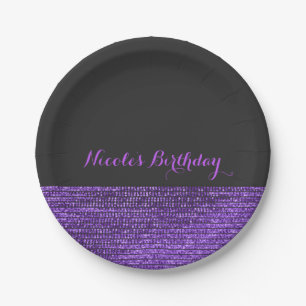 Assiettes En Carton Fête chic moderne violette et grise à paillettes