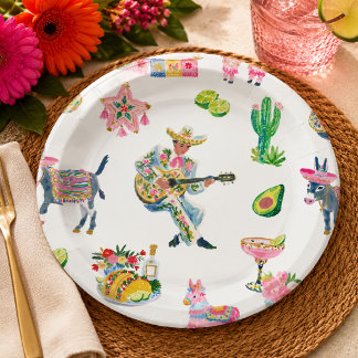 Assiettes En Carton Fête Colorée Aquarelle