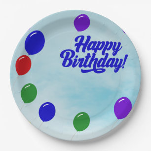 Assiettes En Carton Fête colorée Joyeux anniversaire avec ballons