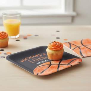 Assiettes En Carton Fête d'anniversaire 10 ans garçon sports basket-ba