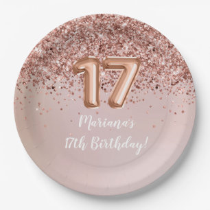 Assiettes En Carton Fête d'anniversaire 17 ans pour enfants Rose Gold