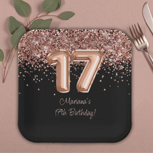 Assiettes En Carton Fête d'anniversaire 17 ans Rose Gold Noir