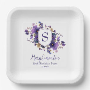 Assiettes En Carton Fête d'anniversaire 18 ans Blason Monogramme Class