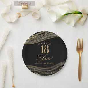 Assiettes En Carton Fête d'anniversaire 18 ans élégante en agate noire