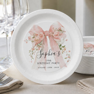 Assiettes En Carton Fête d'anniversaire 18 ans Ruban rose personnalisé