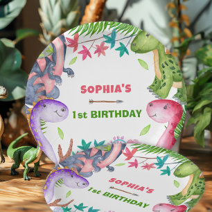 Assiettes En Carton Fête d'anniversaire 1 an dinosaure fille mignonne