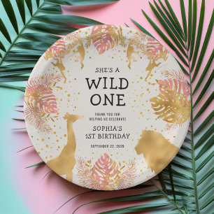 Assiettes En Carton Fête d'anniversaire 1ère année Filles Rose Or Crèm