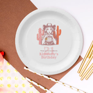 Assiettes En Carton Fête d'anniversaire 21 ans Country Pink Cowgirl Di