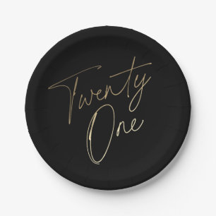 Assiettes En Carton Fête d'anniversaire 21 ans écriture moderne noir e