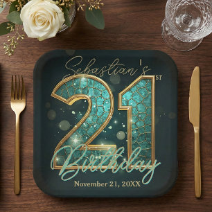 Assiettes En Carton Fête d'anniversaire 21 ans mosaïque géométrique or