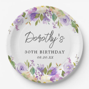 Assiettes En Carton Fête d'anniversaire 30 ans Fleur de rose violette
