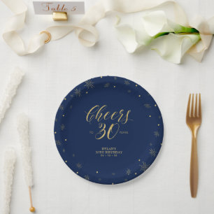 Assiettes En Carton Fête d'anniversaire 30 ans Navy Blue Gold Sparkle