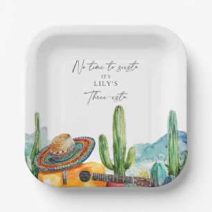 Assiettes En Carton Fête d'anniversaire 3 ans Cactus aquarelle Fiesta