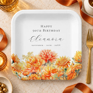 Assiettes En Carton Fête d'anniversaire 50 ans Fleur de naissance de n