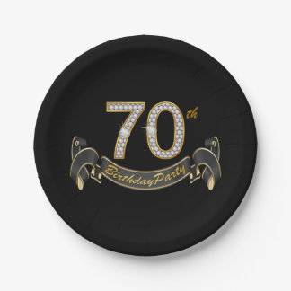 Assiettes En Carton Fête d'anniversaire 70 ans Black Gold Diamond