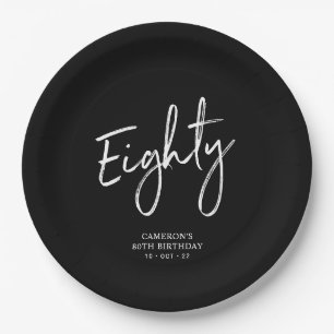 Assiettes En Carton Fête d'anniversaire 80 ans Eighty Modern Black Let