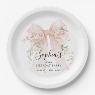 Assiettes En Carton Fête d'anniversaire 85 ans Ruban rose personnalisé
