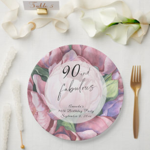 Assiettes En Carton Fête d'anniversaire 90 ans Floral Vintage