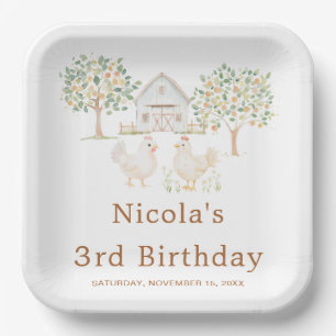 Assiettes En Carton Fête d'anniversaire à la ferme de poules mignonnes