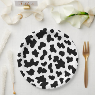 Assiettes En Carton Fête d'anniversaire à motif cuir de vache noir et 