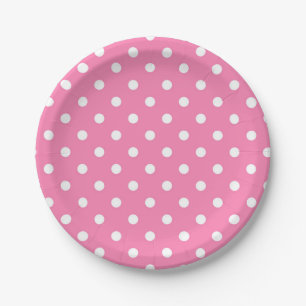 Assiettes En Carton Fête d'anniversaire à pois rose et blanc