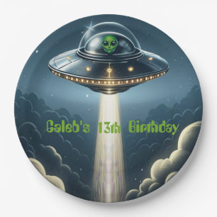 Assiettes En Carton Fête d'anniversaire Alien Abduction UFO Blue Cloud