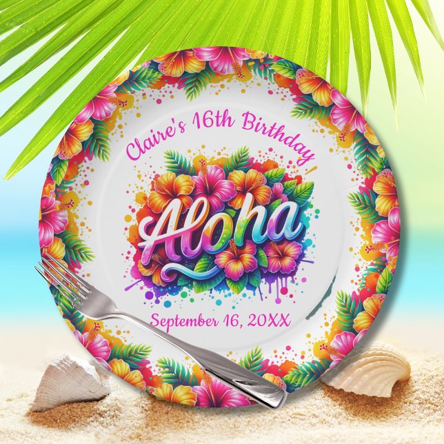 Assiettes En Carton Fête d'anniversaire Aloha Tropical Luau (Créateur téléchargé)
