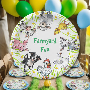 Assiettes En Carton Fête d'anniversaire Animaux de la Ferme Amusants