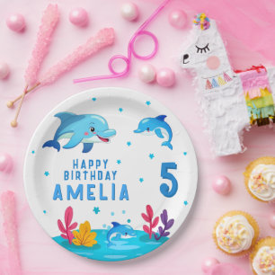 Assiettes En Carton Fête d'anniversaire Animaux de mer Dauphin mignon