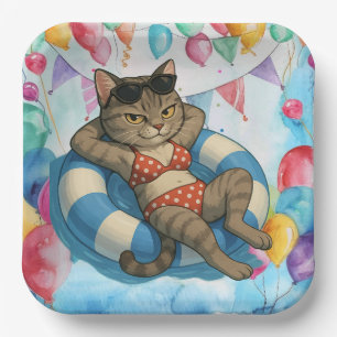 Assiettes En Carton Fête d'anniversaire au bord de la piscine pour les