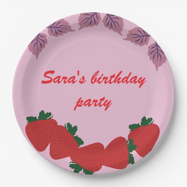 Assiettes En Carton Fête d'anniversaire aux fraises (Devant)
